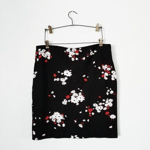 Ann Taylor Red Floral Slim Skirt